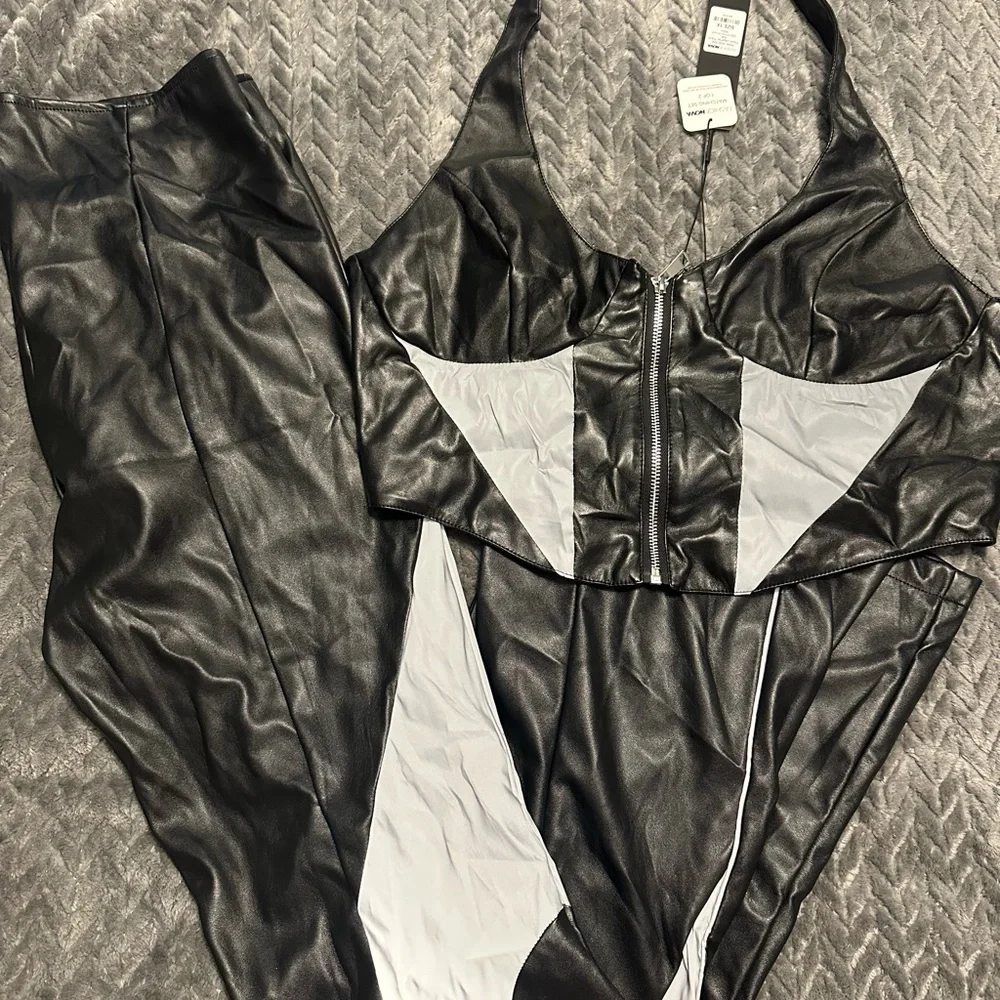 Fashion Nova Black and Silver Flare Pants - Picture 3 of 7